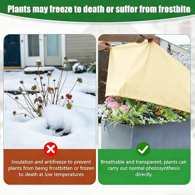 Plant Frost Cover for Garden Protection, Rectangular Planter Winter Blanket with Drawstring, 59 x 17.7 x 15.7 Inch, 4 Pack