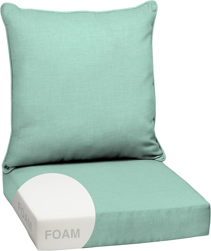 Arden Outdoor Foam Deep Seat Cushion Set, 24 in x 24 in, Weather-Proof, Rain-Proof, Fade Resistant Patio Cushion, Bottom and Back Cushion for Chair, Sofa, and Couch Aqua Leala