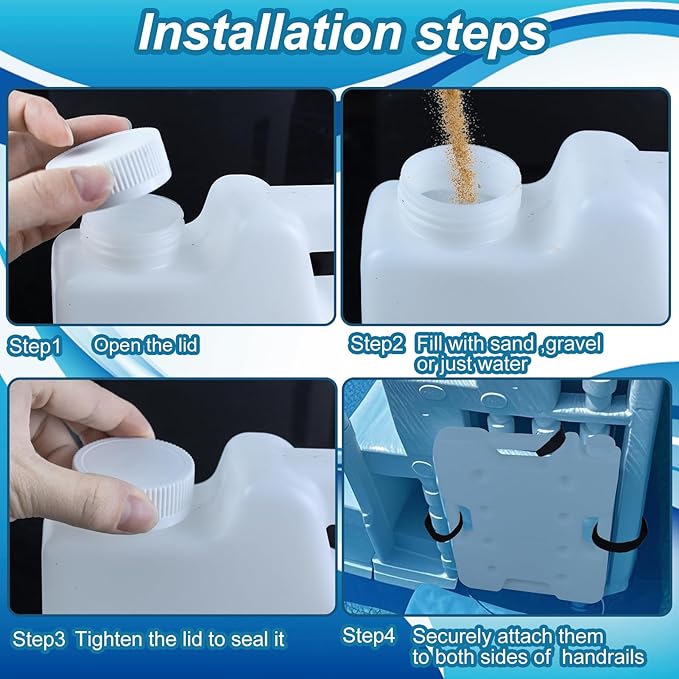 2 Pack Swimming Pool Ladder Weights for Above Ground Pools, Plastic Pool Step Weights Removable Stair Weights Anchor Container Sand Bag with 8 Hook and Loop Straps Hold 52lbs for Easy Step System