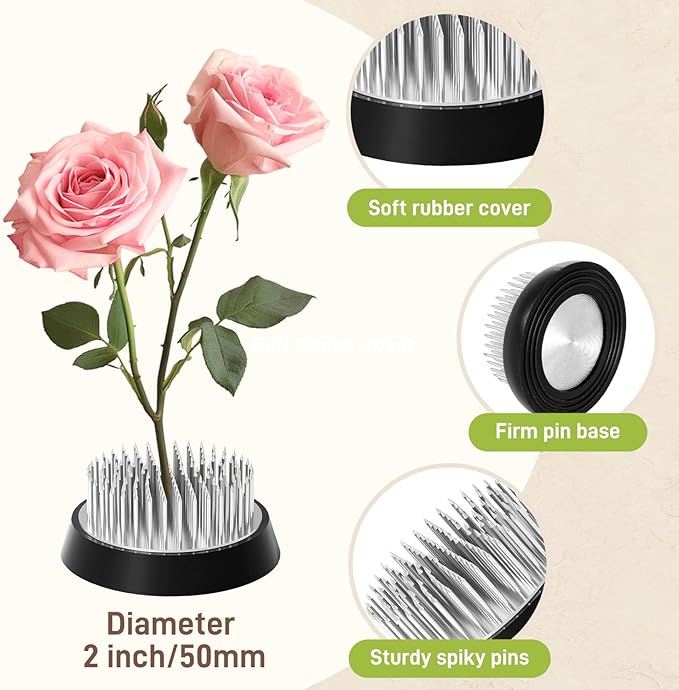 Japanese Inspired Ceramic Vase Ikebana kit, Pebble Shaped Flower Arrangement Bowl with 2inch Flower Frog Pin Frog Flower Stems Holder (Black)