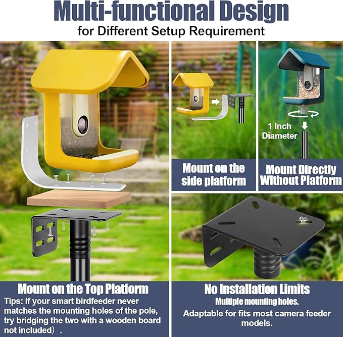 Gtongoko Smart Bird Feeder Pole 1-Inch Dia 2 Pack 79 Inch Bluebird House Pole for Outdoors Weather Station Heavy Duty Metal Mounting Kit Adjustable Bird Feeder Stand Black