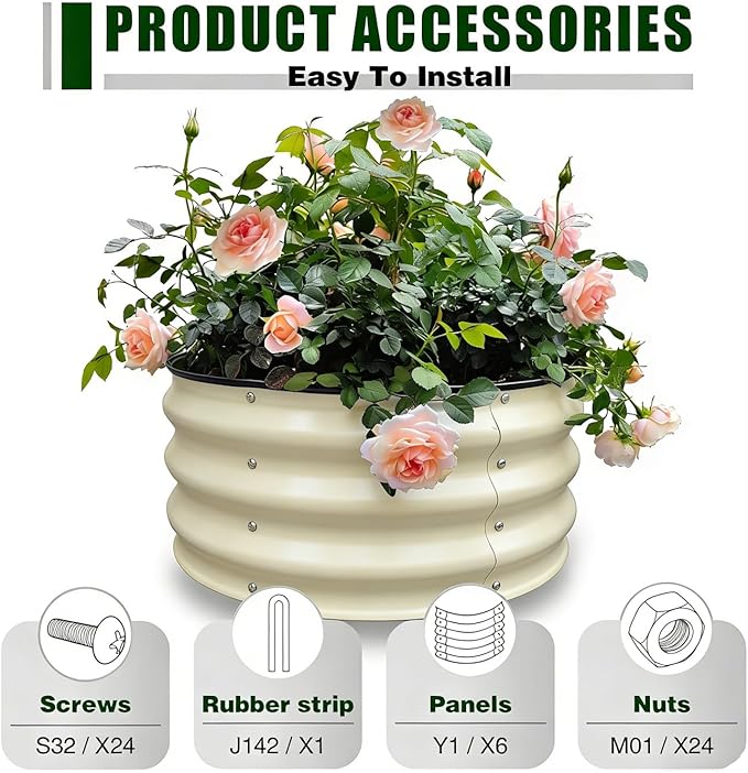 GrowHaus 2x2x1FT Galvanized Raised Garden Bed, Planter Boxes Outdoor Round Metal Garden Beds for Planting Vegetables Flowers Herbs 2 Pack Milk White