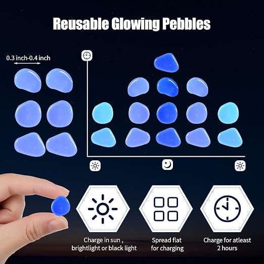 Sasylvia 12000 Pcs Glow in the Dark Rocks Glow in the Dark Stones Glowing Rocks for Garden Outdoor Glowing Fish Tank Pebbles Luminous Stone for Outdoor Yard Patio Aquarium Landscaping (Dark Blue)