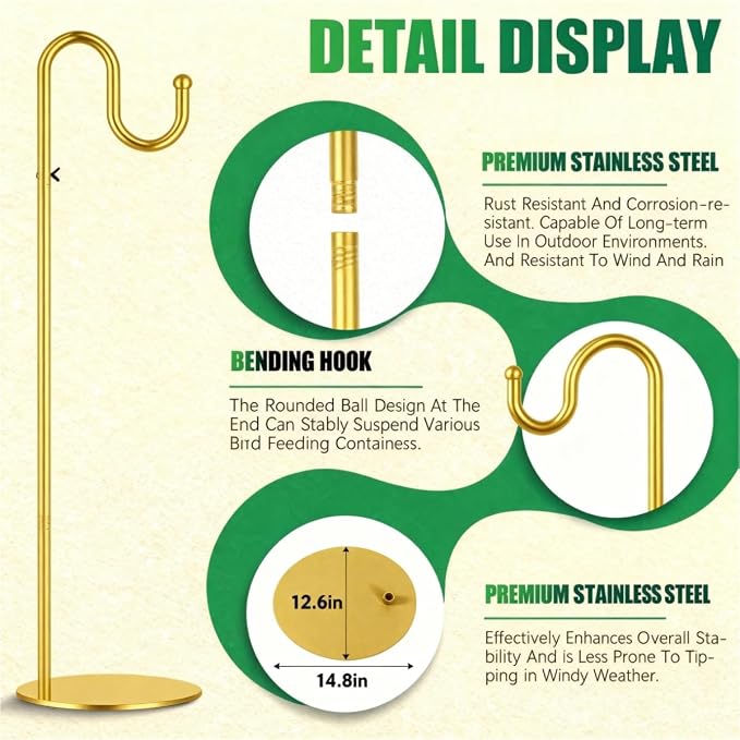 76" Outdoor Plant Stand & Wind Chime Hanger with Heavy Duty Base, Shepherds Hook for Bird Feeder, Adjustable Height for Patio, Garden & Indoor Use