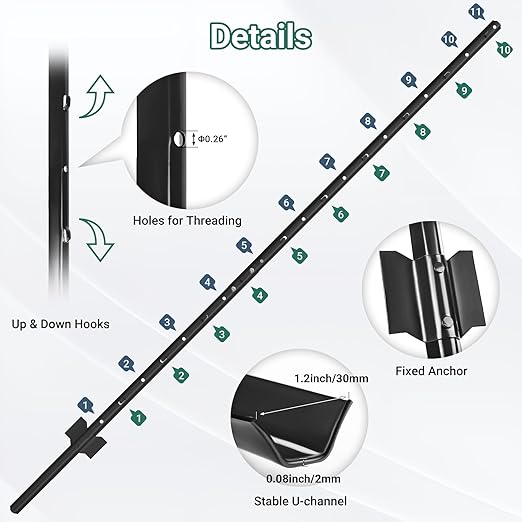 Metal Fence Posts Splicing 6 FT, 16 Pack Black Heavy Duty U Posts, No Dig T Posts for Fences Wire Mesh, Perfect for Temporary Fencing, Electric Fence Wire, Corner Anchor