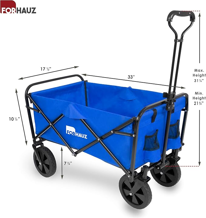 ForHauz Folding Collapsible Heavy Duty Wagon Cart with All-Terrain Wheels for Outdoor Utility, Beach and Garden, Blue
