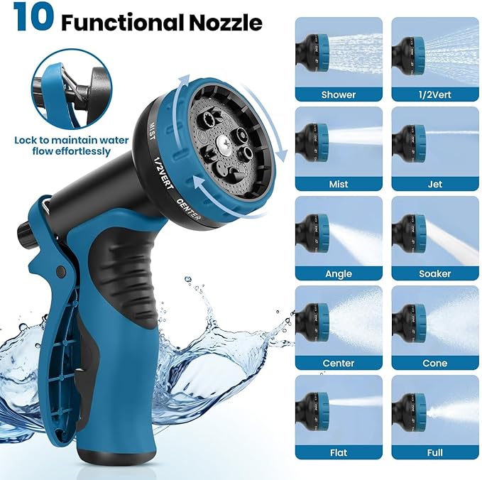 Metal Garden Hose 100FT, Stainless Steel Water Hose with 10 Function Nozzle, Solid Brass Fittings, Lightweight, Kink-Free & Dog Chew Proof for Lawn, Yard, RV, Car Wash, 550PSI