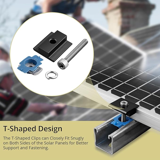 Anbte 10pcs Solar Panels Mid Clamps for Unistrut, Aluminium 1.37" Solar Panel Brackets, Mounting Kit for Metal Roof, Tin Roof, Flat Roof, Sheet Roof, RV, Black