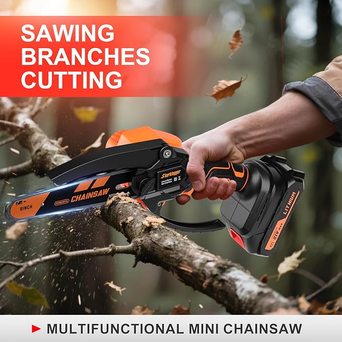 Mini Chainsaw, 6-inch Cordless Electric Small Chainsaws, Portable Handheld Chain Saw for Tree Pruning Shears Garden Maintenance, Best Fathers Day Gift for Men Dad Husband(Orange-2 Battery)