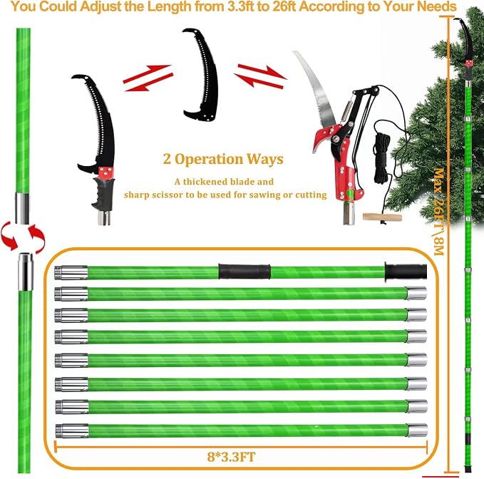 2-32 Feet Pole Saws For Tree Trimming Manual Pole Saw Tree Trimmers Tree Pruner Extendable Tree Pole Saw Red