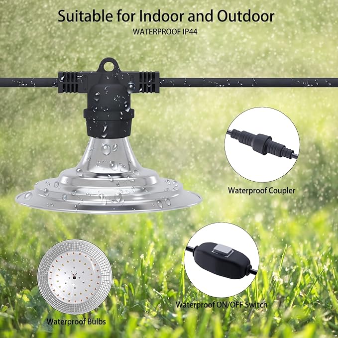 Outdoor LED Grow Light, Waterproof String Plant Growing Light, 21 FT Full Spectrum Growth Light, Suitable for Garden, Farm, Flower, Seedling Greenhouse Grow Light (6 Light)