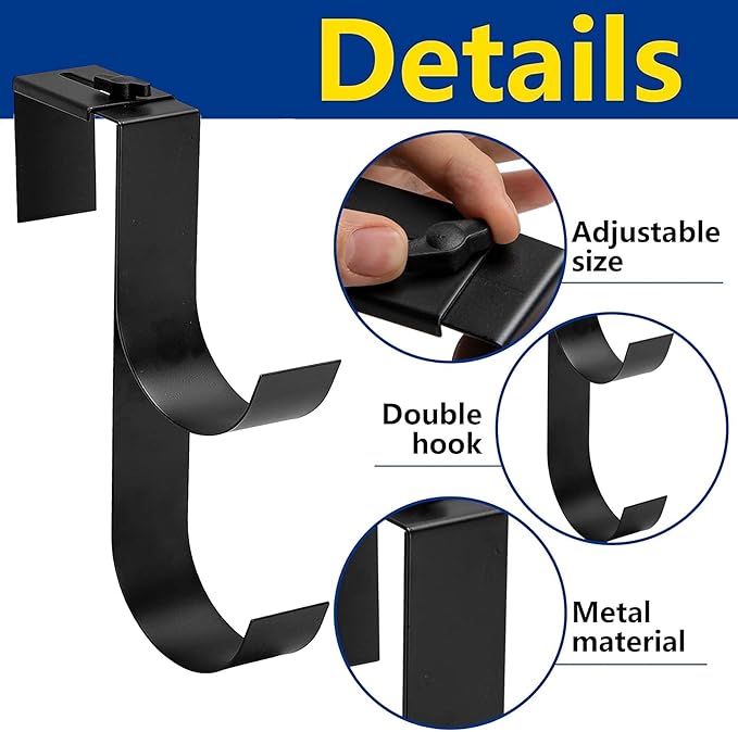 codree 2 Pcs Adjustable Pool Fence Hooks for Pool Equipment, Black Heavy Duty Fence Hooks for Pool Poles, Slipe-on Fence Hanger for Pool Hose Pool Skimmer, Fits 1.4 Inch to 3 Inch Railing