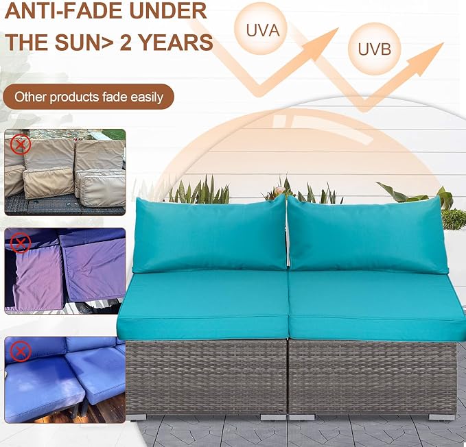 14 Piece Outdoor Patio Cushion Covers Replacement, Waterproof Outdoor Furniture Cushion Covers, Fit 7 Pcs 6 Seater Wicker Rattan Patio Conversation Sofa Set,Lake Blue,25.6x25.6