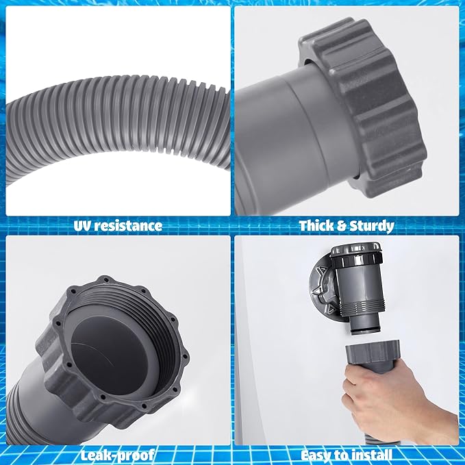 2 Pack Pool Hoses for Above Ground Pools 1.5" x 59" Pool Pump Hose Filter Pumps Replacement Hose Accessories Fits for Intex Filter Pump Above Ground Pool Sand Filter, Gray