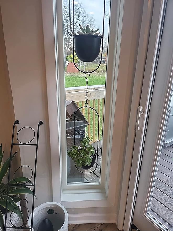 Shineloha 2 Pack Hanging Planters for Indoor Plants with 5.5" Pot + Ceiling Hook | Black Hanging Planter, Metal Plant Hanger, NO Plant incld