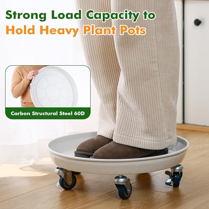 Planterhoma 3 Packs 16 inches Metal Plant Caddy with Wheels Extra-large Rolling Plant Stand Heavy-duty Iron Plant Dolly Casters for Indoor Outdoor Flower Pot Mover Roller Coasters