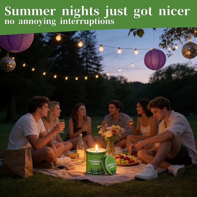 6 Packs 9oz Citronella Candles Outdoor, Natural Soy Wax Camping Candles, 50 Hours Long Burn Time, Plant-Based Essential Oil Large Lemongrass Candle for Patio, Deck, Garden, Backyard, Home Indoor