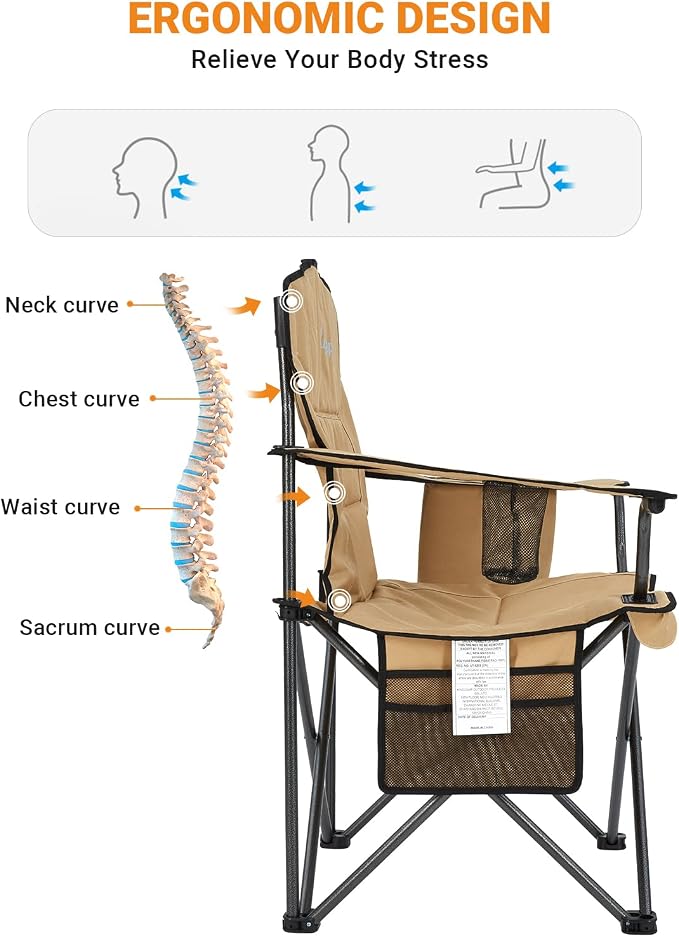 KingCamp 2 Pack Oversized Camping Chair for Adults Folding Chairs Heavy Duty 300lbs Camp Chair Padded Outdoor Chair with Cooler Bag, Cup Holder, Side Pocket for Garden Fishing Picnic Sports…