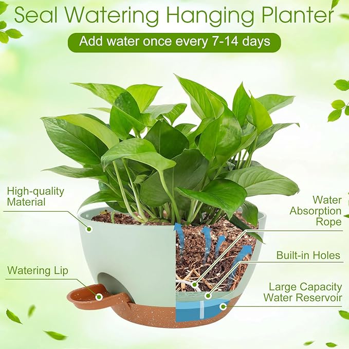 6 Pack Hanging Planter Set 12/10/8 Inch Plastic Self Watering Hanging Baskets Plant Pot with Drainage Holes and Chain for for Indoor Outdoor Garden Porch Plants