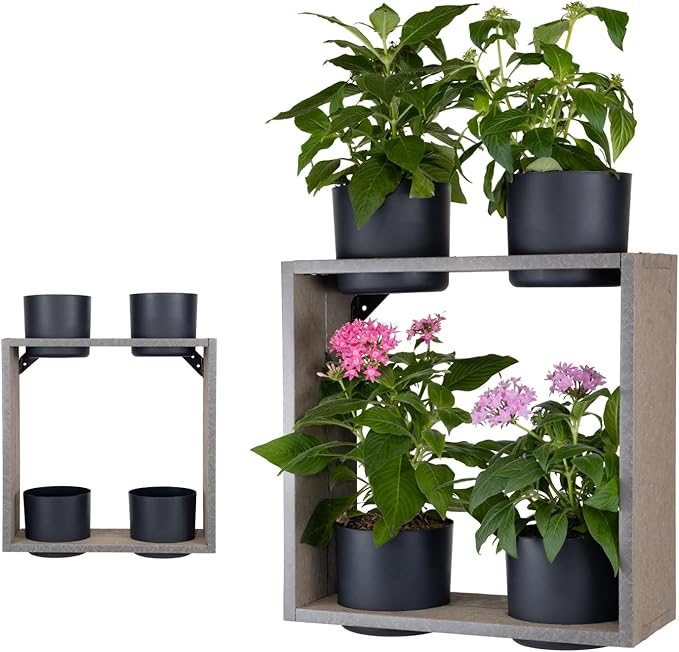 Urban Garden Decor with Pots Included, Hanging Case Planters for Indoor Outdoor Plants, Hanging Flowerpots, Wall Hanging Plant Holder Window Plant Shelves (Stone Gray, Case)