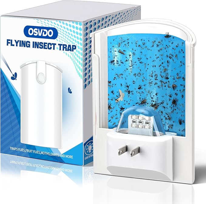 OSVDO Blue UV Light Flying Insect Trap, Plug-in Bug Catcher with 4 Sticky Refills for 100+ Days, Fly Catcher for Flies, Fruit Flies, Gnats, Moths, Silent for Home