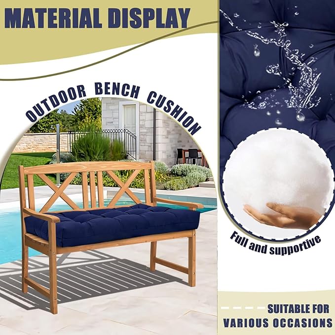 Floral Outdoor Bench Cushions Waterproof Swing Bench Cushions Thicken Bench Pad for Indoor Outdoor Furniture Navy Green