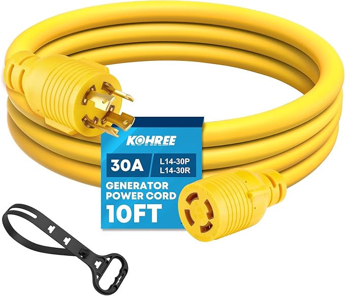 Kohree 10FT 30 Amp Generator Extension Cord 4 Prong, NEMA L14-30P/L14-30R, Generator Power Locking Cord for Manual Transfer Switch, Electric Extension Wire 10 Gauge 125/250V, 7500W with Cord Organizer