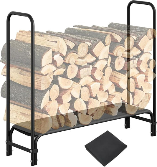 Garvee Heavy Duty 4 ft Firewood Rack Outdoor with Cover Large Steel Log Holder for Patio/Backyard, Weatherproof Wood Storage with Ventilated Design, Easy Assembly No Tools Needed (4 ft)