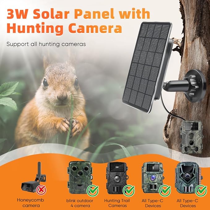 Trail Camera Solar Panels,3W Solar Kit Build-in 5000mAh Rechargeable Battery, Hunting Accessories for IP66 Waterproof, 5V Solar Power for Trail Camera