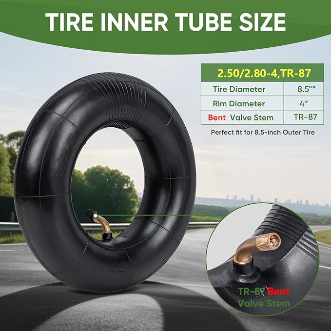 TICONN 2.50/2.80-4 Tire Inner Tube, 2 Pack Inner Tire Tube for Wheelbarrow Tires, Replacement Tube with TR-87 Bent Valve Stem for Hand Trucks, Utility Cart, Lawn Mowers, Wheelbarrows, Dollys