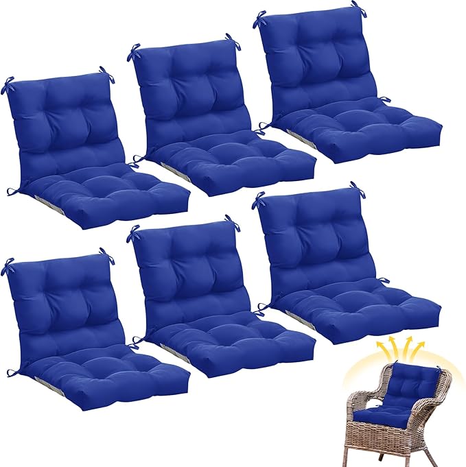 Marsui 6 Pcs Outdoor Indoor High Back Chair Cushions Patio Furniture Tufted Pillow with Ties Water-Resistant Replacement Outdoor Rocking Chair Cushions, 42 x 21 Inches (Navy Blue,Solid Color)