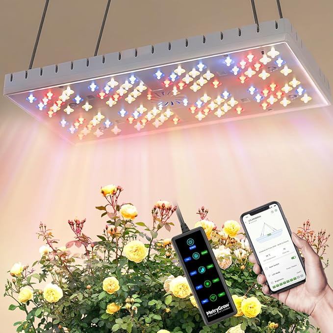 MetryGrow Grow Lights for Indoor Plants, [Smart APP & Expansive 2x2 Ft Coverage] Genuine 48Watt LED Full Spectrum Hanging Growing Plant Lamps, 8-Level Brightness（Hanging Use）