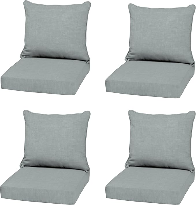 Arden Outdoor Deep Seat Cushion Set (4-Pack), 22 in x 24 in, Weather-Proof, Rain-Proof, Fade Resistant Patio Cushion for Chair, Sofa, and Couch Stone Grey Leala