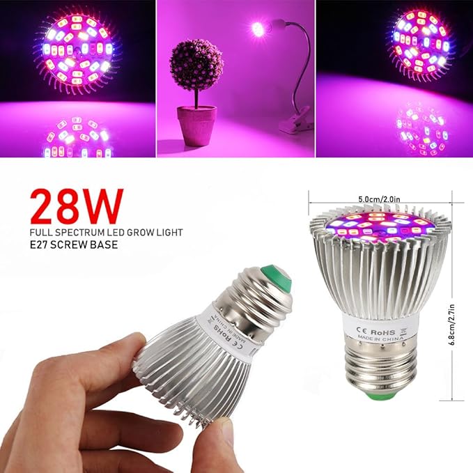 Esbaybulbs 4 Pcs Full Spectrum E26 LED Grow Light Bulb, 28W Grow Plant Light for Hydroponics Greenhouse Organic Indoor Plants