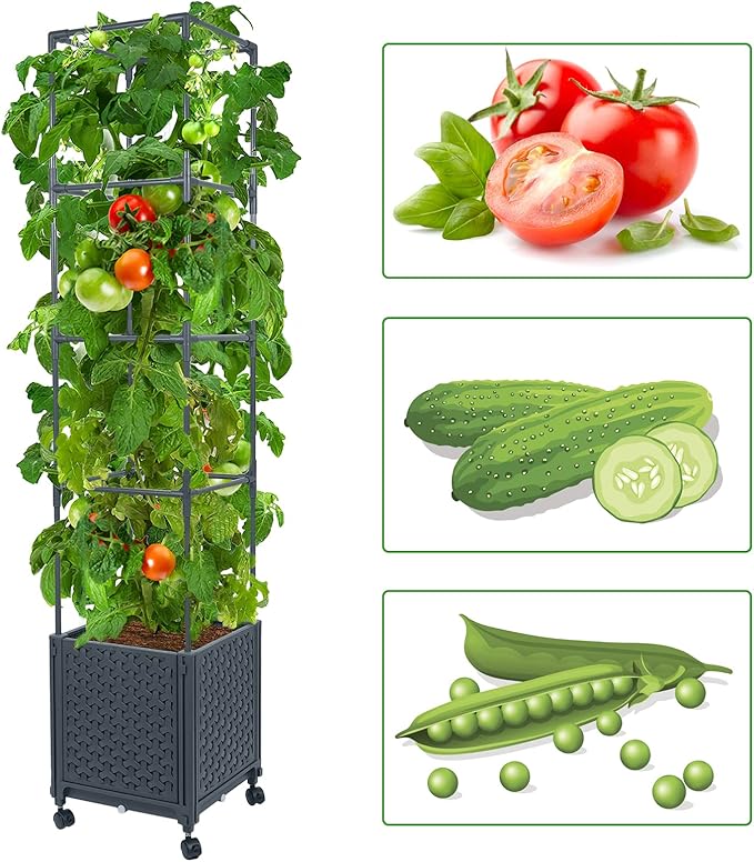 LINEX Raised Garden Bed Planter Box with Trellis, 41.3” & 56.7'' Tomato Planters for Climbing Plants Tomatoes Cage