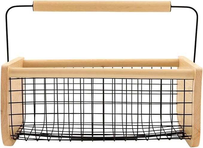 Santa Barbara Design Studio Wood and Metal Mesh Vegetable Flower Garden Harvest Basket, 16" L x 9" W x 7" H, Home Grown