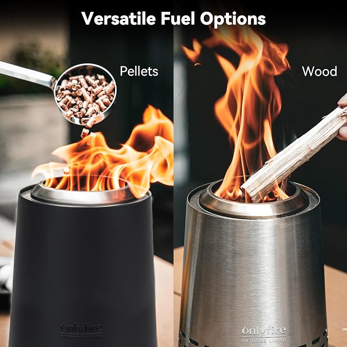 Smokeless Fire Pit with Carrying Bag & Top Bracket, 9” Portable Tabletop Fireplace, Wood Burning Camping Stove for Patio Backyard RV Tailgating, Stainless Steel, Black FP046