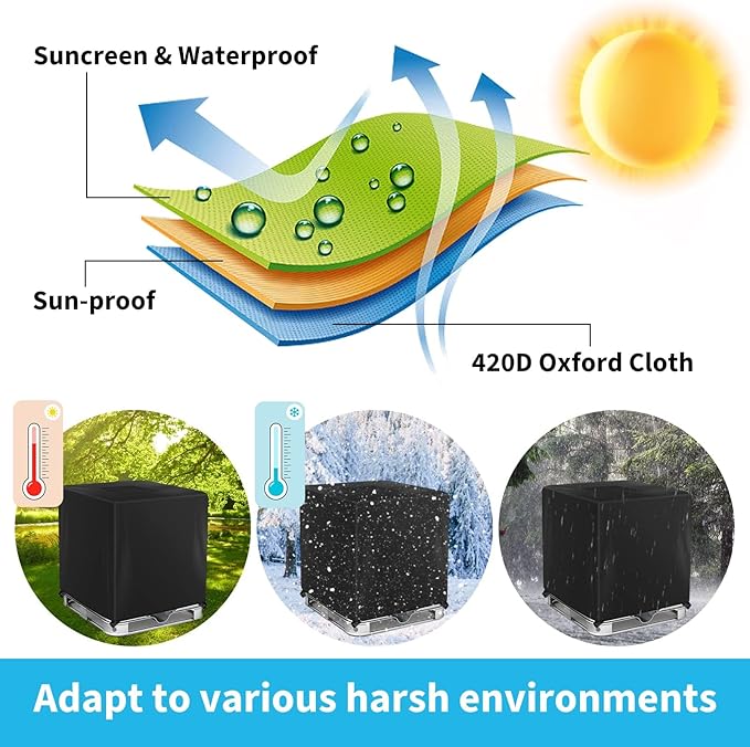 330 Gallon IBC Tote Cover Barlic 420D with Zipper for 1000L Outdoor dustproof Tote Cover Protective Cover Black