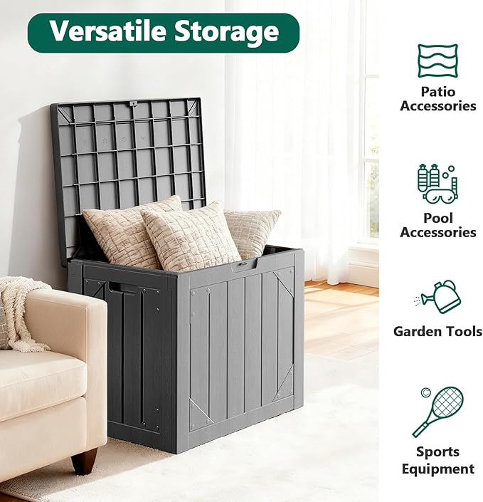 Outdoor Storage Box, 31 Gallon Lockable Waterproof Deck Storage Box, Yard Storage Bin, Suitable for Gardens, Gray