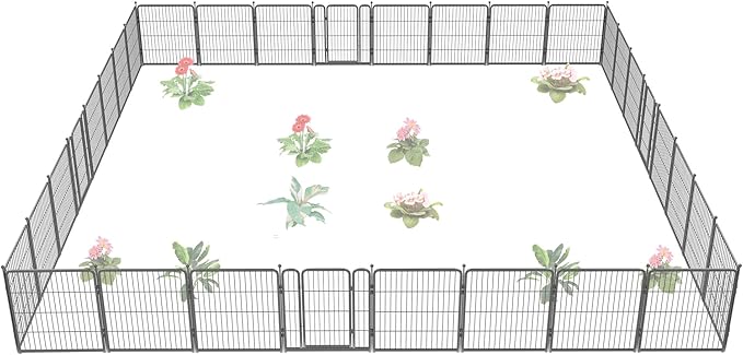 FXW Garden Fence Outdoor for the Yard – 32in(H) x 72.9ft(L) Heavy Duty Metal Animal Barrier for Dog, No Dig Decorative Dog Fence, 32 Panels, Silver