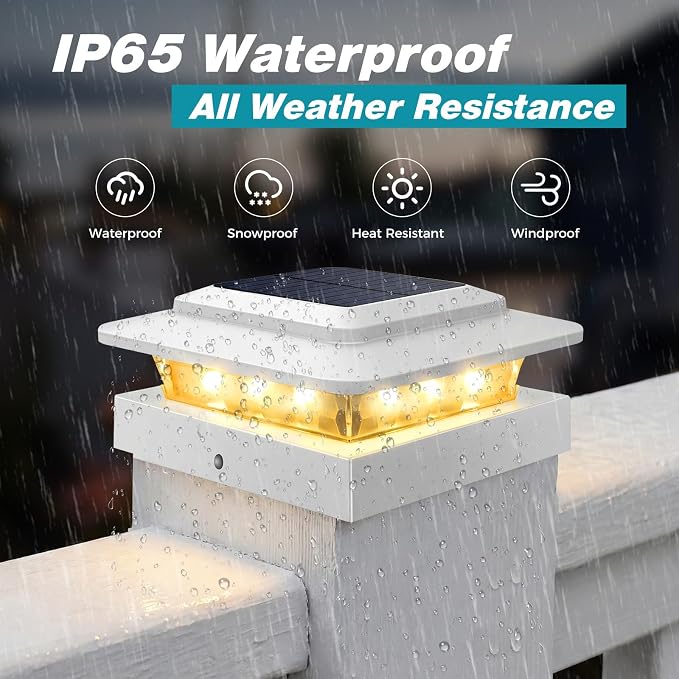 kolpop 4x4 Solar Post Cap Lights Outdoor 16Pack- 3 Color Temperatures&2 Level Brightness, IP65 Waterproof, 16 LED Fence Deck Post Light Solar Powered Only for 4×4/3.5×3.5 Wood/Vinyl Posts(White)