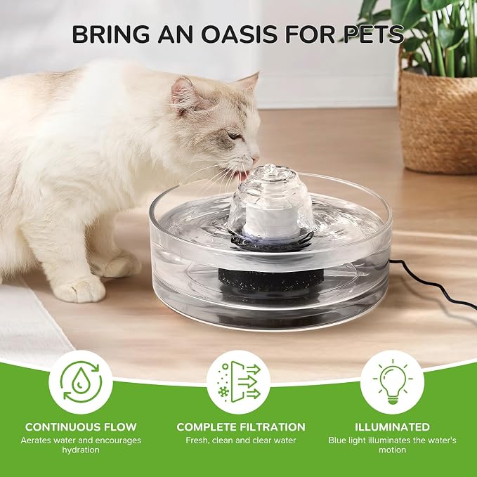 6 Packs Cat Fountain Filters & 6 Sponge Sets-Compatible with Cepheus 2.7L Glass Pet Fountain