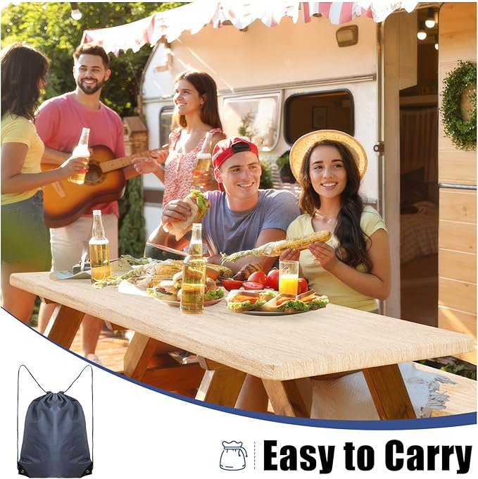 Smiry Picnic Table Cover with Bench Covers, Waterproof Elastic Fitted Tablecloth for 6 Foot Tables, Washable Polyester Tablecloths for Camping, Indoor & Outdoor (Ivory, 30x72 Inch 3-pc Set)