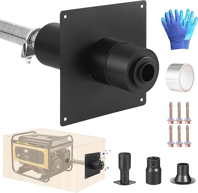 Generator Exhaust Extension Kit, Generator Silencer Kit with Three Adapters, Generator Muffler Silencer Kit (Must Be Used in Shed Box) Exhaust Noise Reduce 80% (Black, 25.51" Flexible Hose)