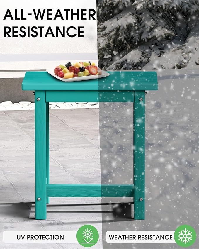 Outdoor Side Table, HDPE Small Outdoor Table, Adirondack Side Tables, Outside End Tables for Patio, Porch, Deck, Pool, Weather Resistant (Lake Blue)