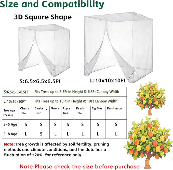 10x10x10Ft Extra Large Fruit Tree Netting Cover with Zipper & Drawstring, Garden Mesh Netting for Protecting Plants from Birds,Bug& Squirrels,Ultra Fine Weather Resistant Tree Netting
