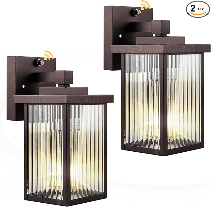 2 Pack Dusk to Dawn Outdoor Lighting, Waterproof Outdoor Porch Light with Tempered Glass, Outdoor Light Fixture for House Exterior Front Door Garage Patio(Oil-Rubbed Bronze)