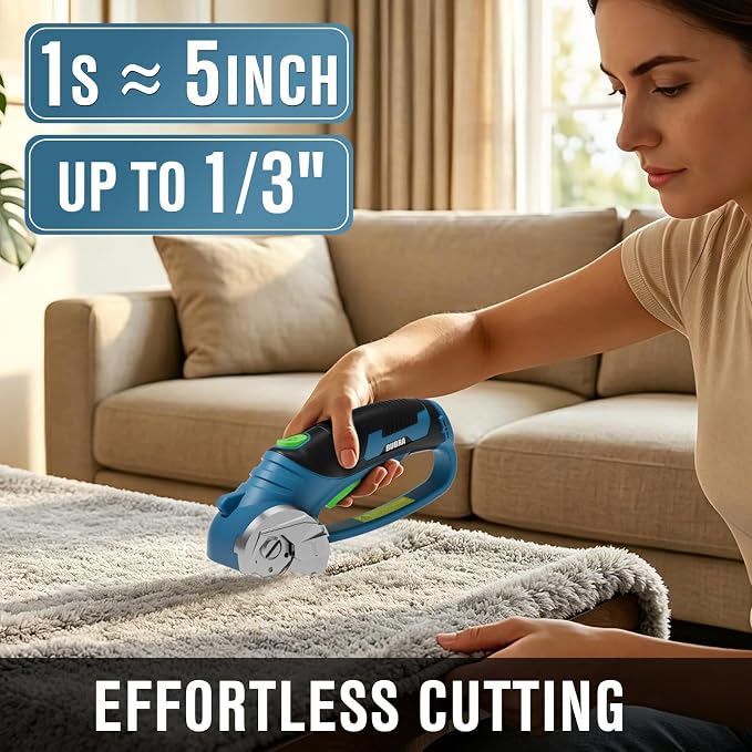 Cordless Electric Scissors 4V Rechargeable Cardboard Cutter with 4 SK5 Blades, 2000mAh Battery, LED Light, Electric Box Cutter 1/3” Cutting Capacity Power Cutter for Fabric Carpet Leather - Blue