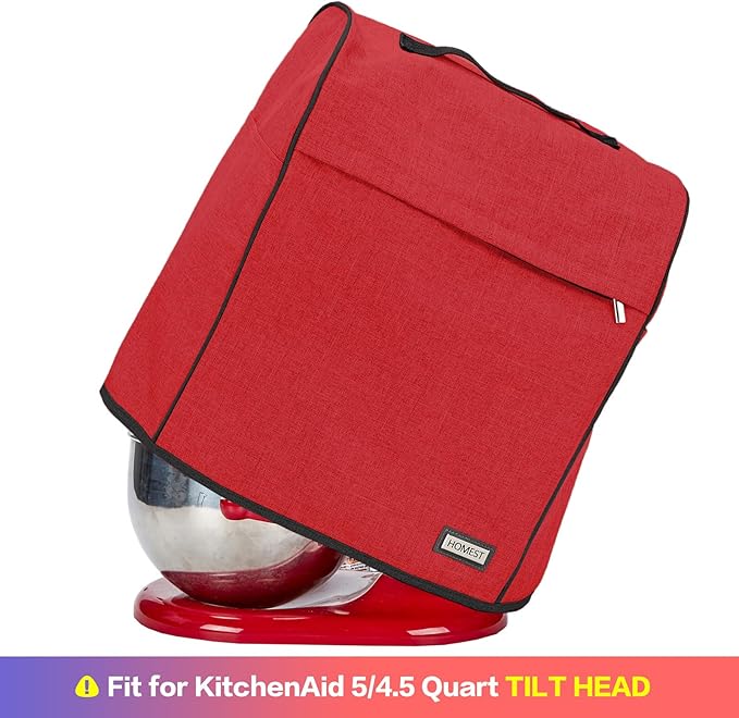 HOMEST Stand Mixer Dust Cover Compatible with KitchenAid 5/4.5 Quart Bowl Lift, Zipper Pocket for Various Kitchen Appliance Accessories, Red (Patent Design)