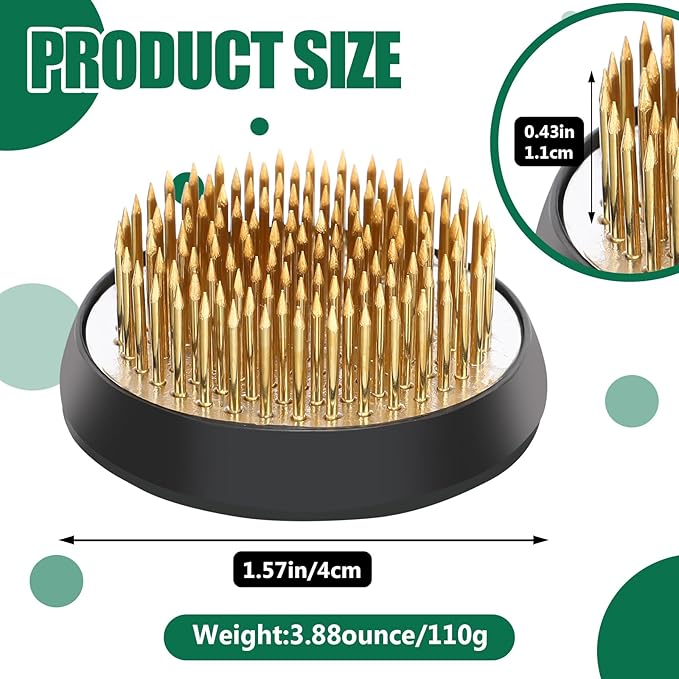 Sliner 8 Pcs 1.57 Inch Floral Frogs Round Brass Flower Holder Japanese Ikebana Vase Floral Frogs Arranger Fixed Tools Pin for Flower Arrangement Home DIY Craft(Gold)